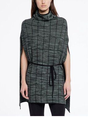 NWOT Sarah Pacini Chrysalis Belted Poncho - Taupe/Black - Quiet Luxury OS